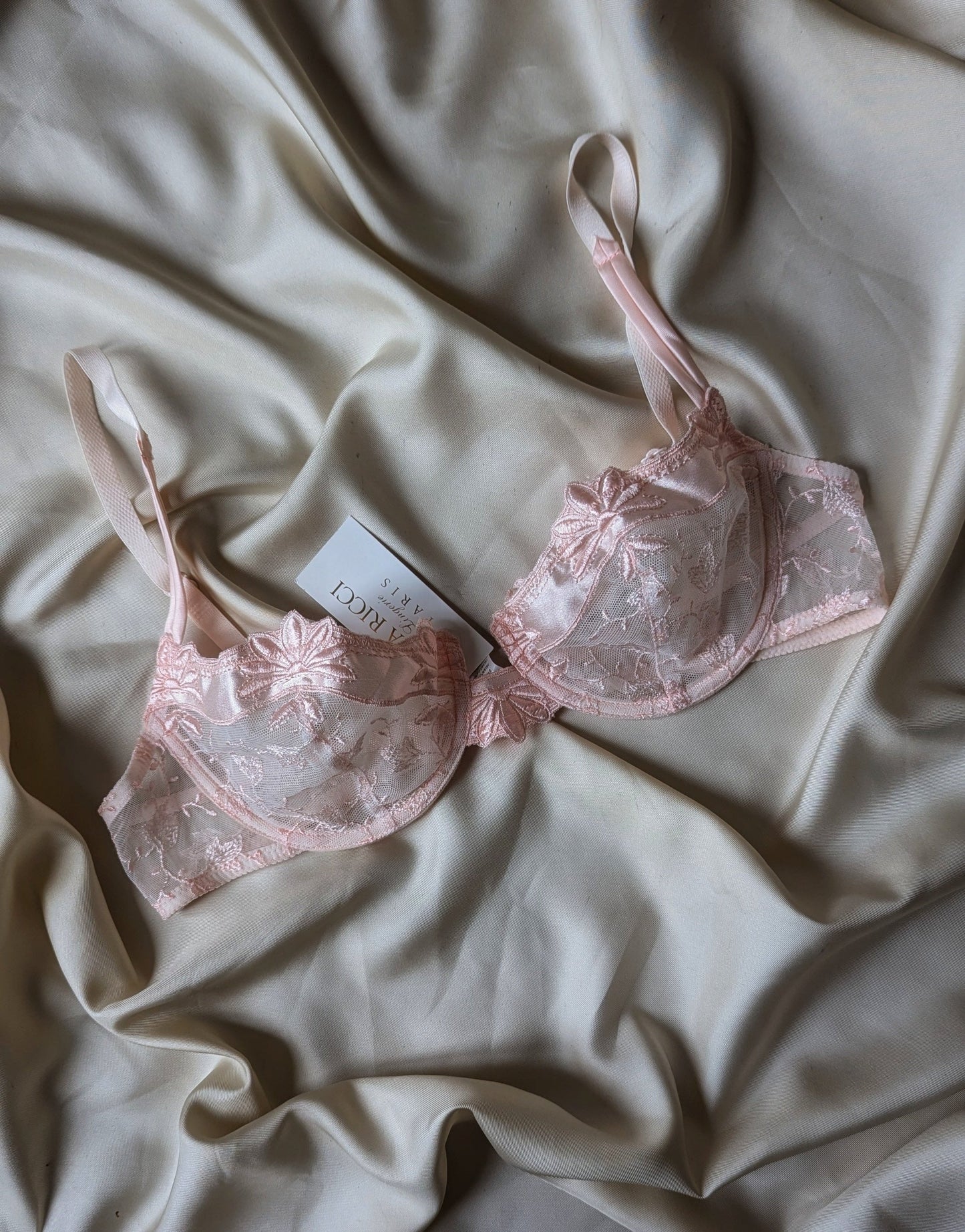 Vintage Nina Ricci Paris baby pink sheer romantic bra