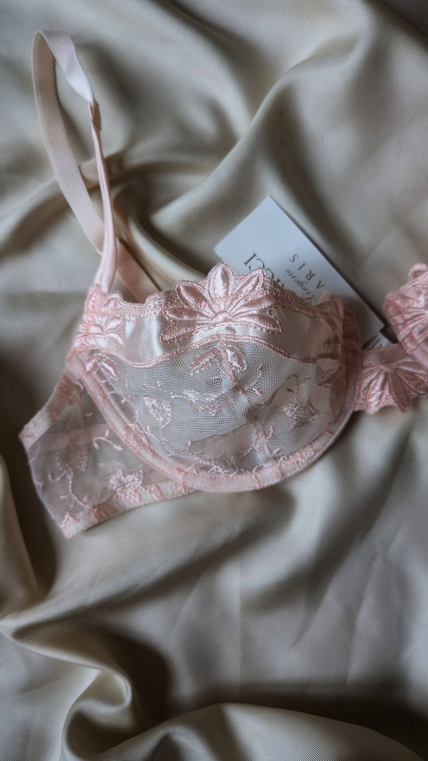 Vintage Nina Ricci Paris baby pink sheer romantic bra