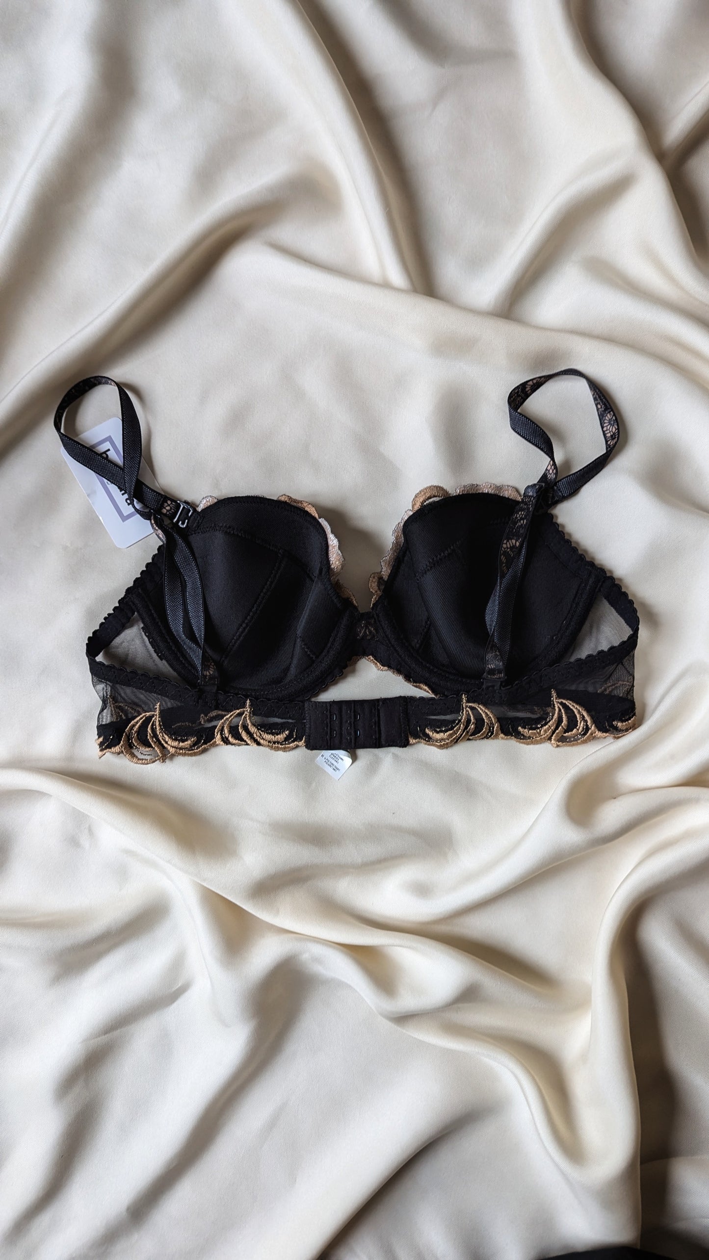 Vintage 90's Barbara Paris black floral embroidery bra