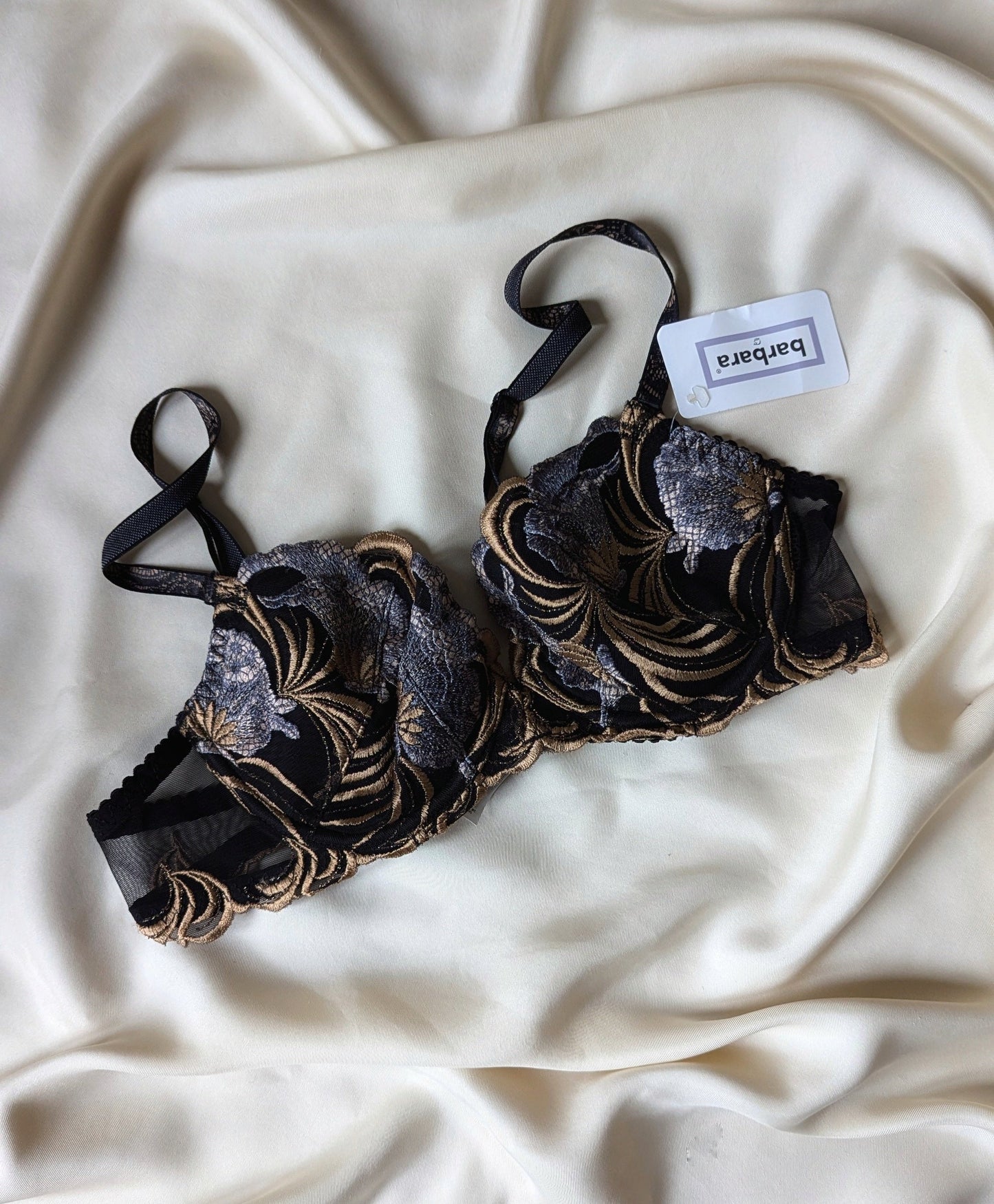 Vintage 90's Barbara Paris black floral embroidery bra