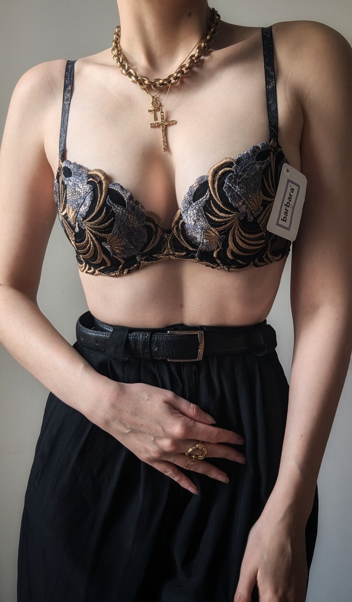 Vintage 90's Barbara Paris black floral embroidery bra