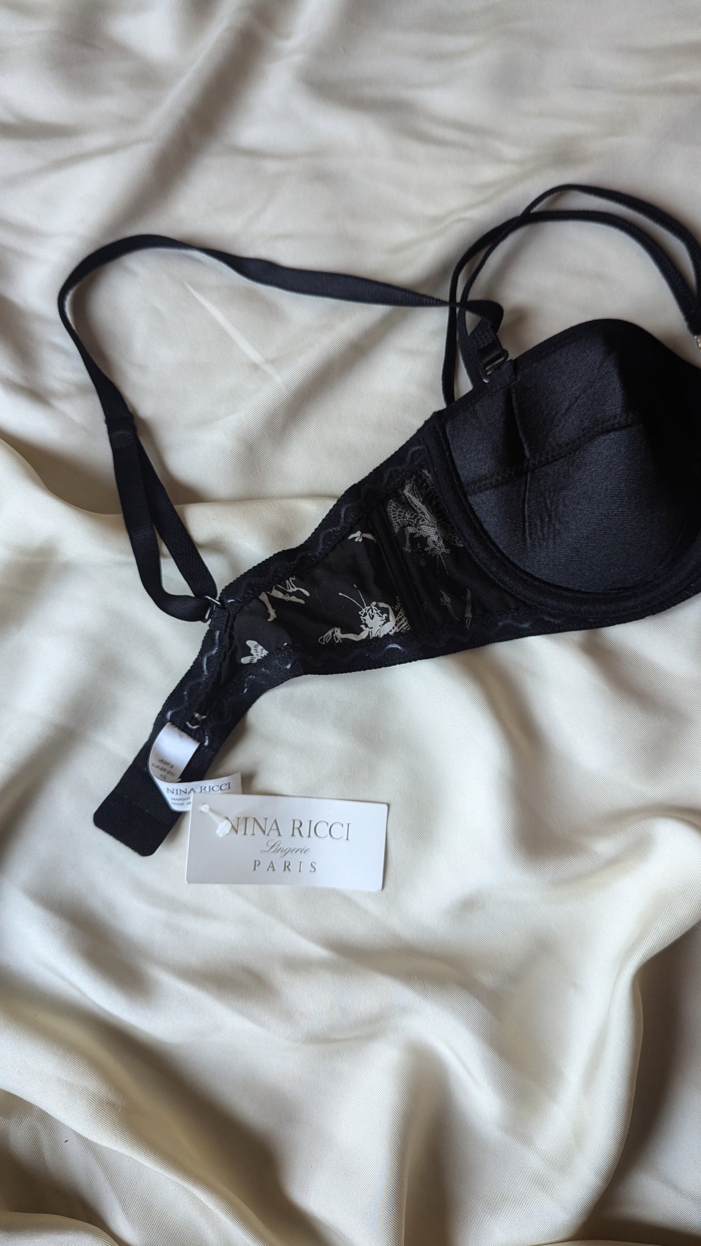 Iconic vintage 1990 Nina Ricci fairy black silk bra Swarovski