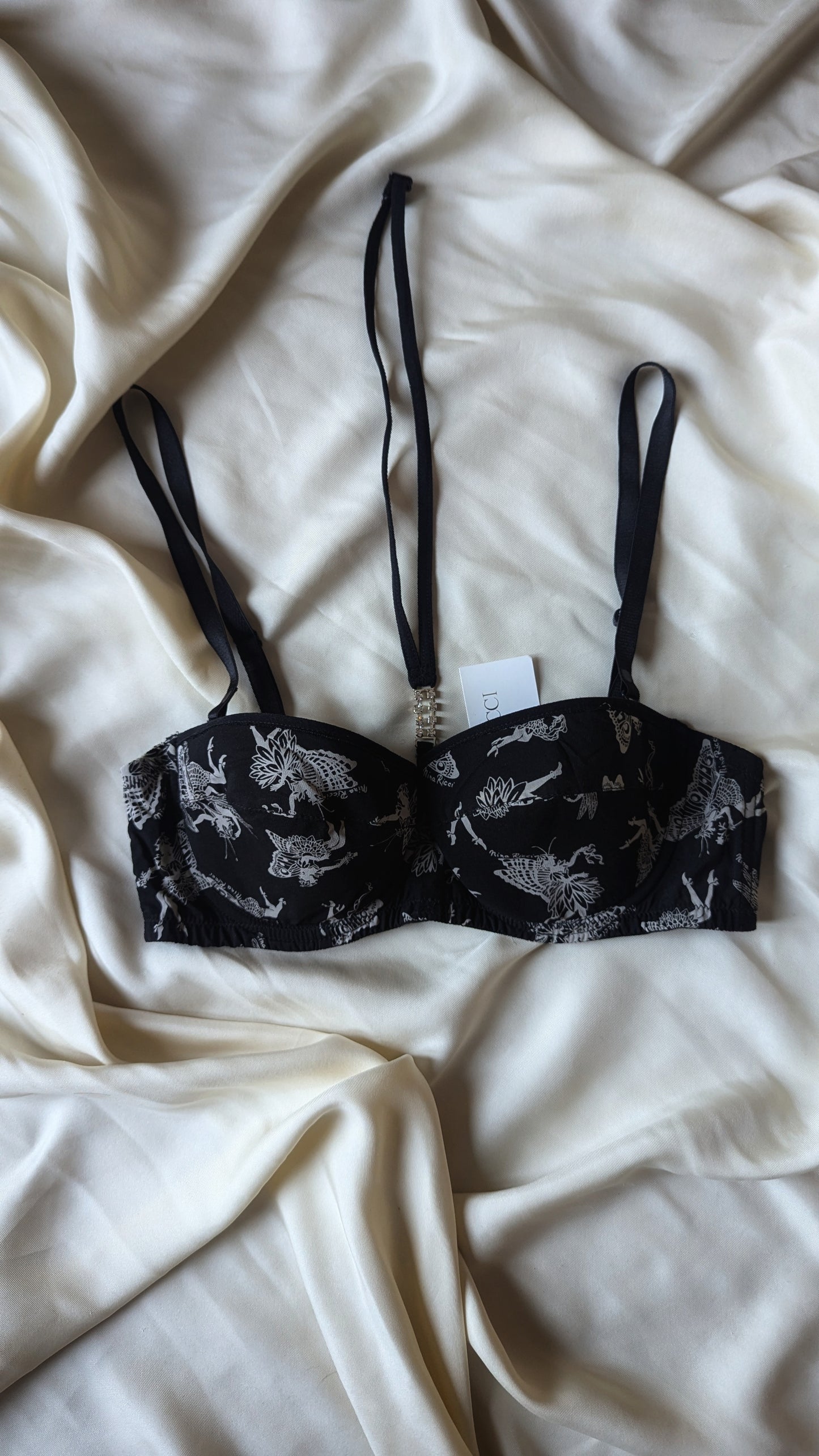 Iconic vintage 1990 Nina Ricci fairy black silk bra Swarovski