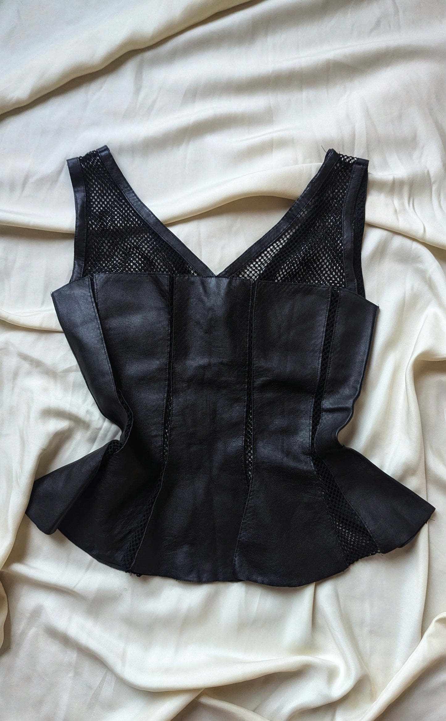 Vintage 1990 Sagaie Pairs lambskin and mesh black bustier goth aesthetic