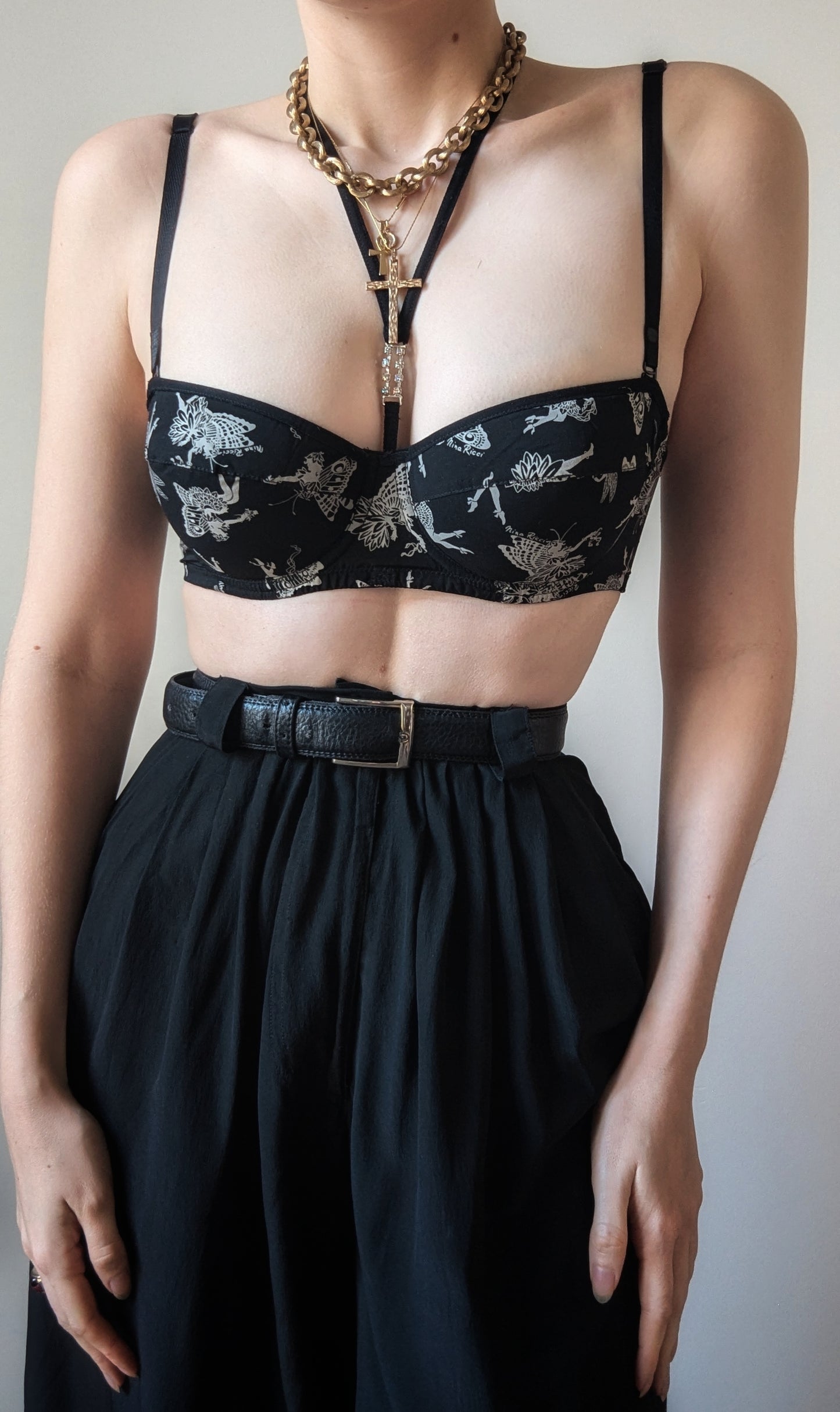 Iconic vintage 1990 Nina Ricci fairy black silk bra Swarovski