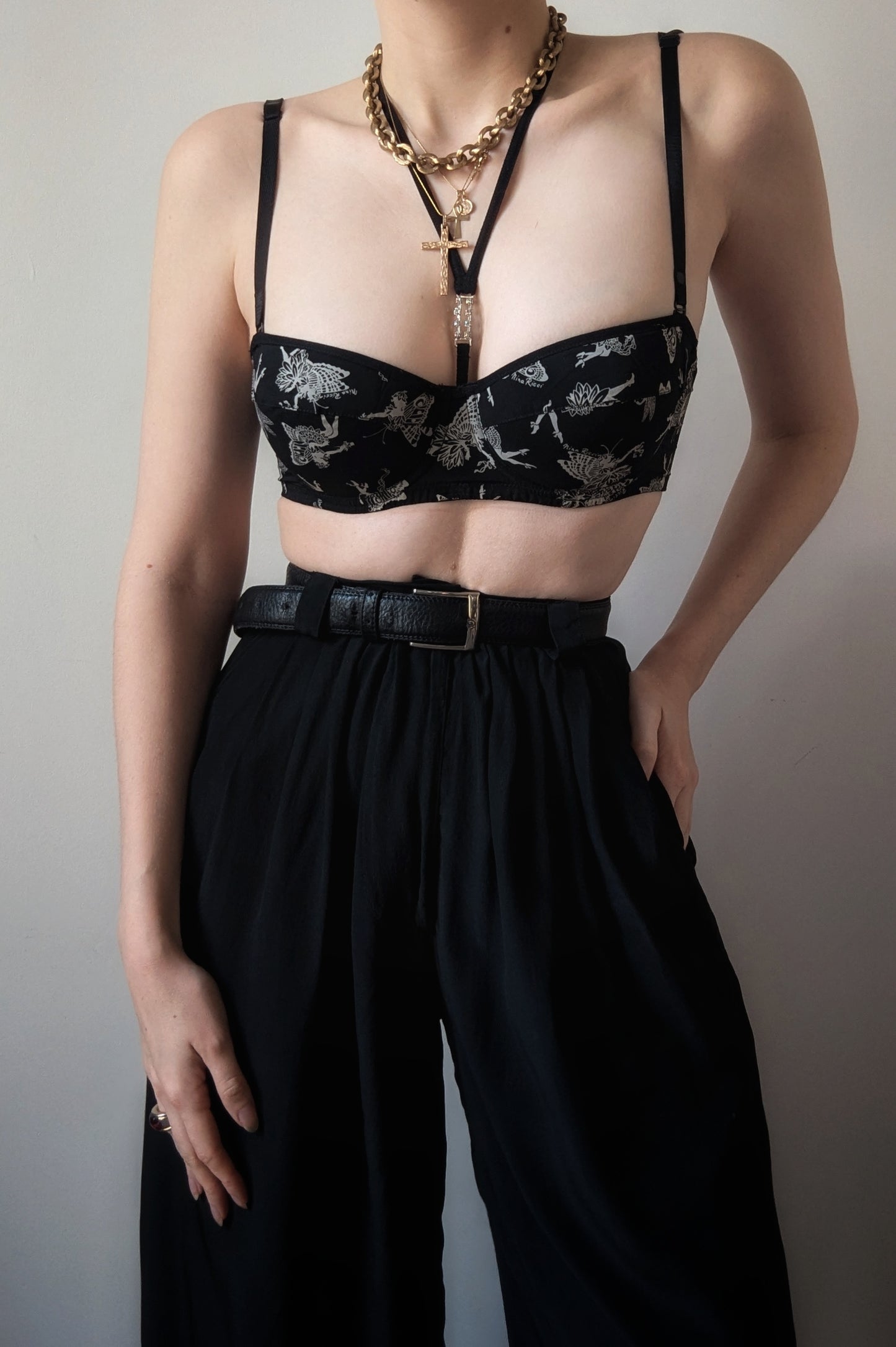 Iconic vintage 1990 Nina Ricci fairy black silk bra Swarovski