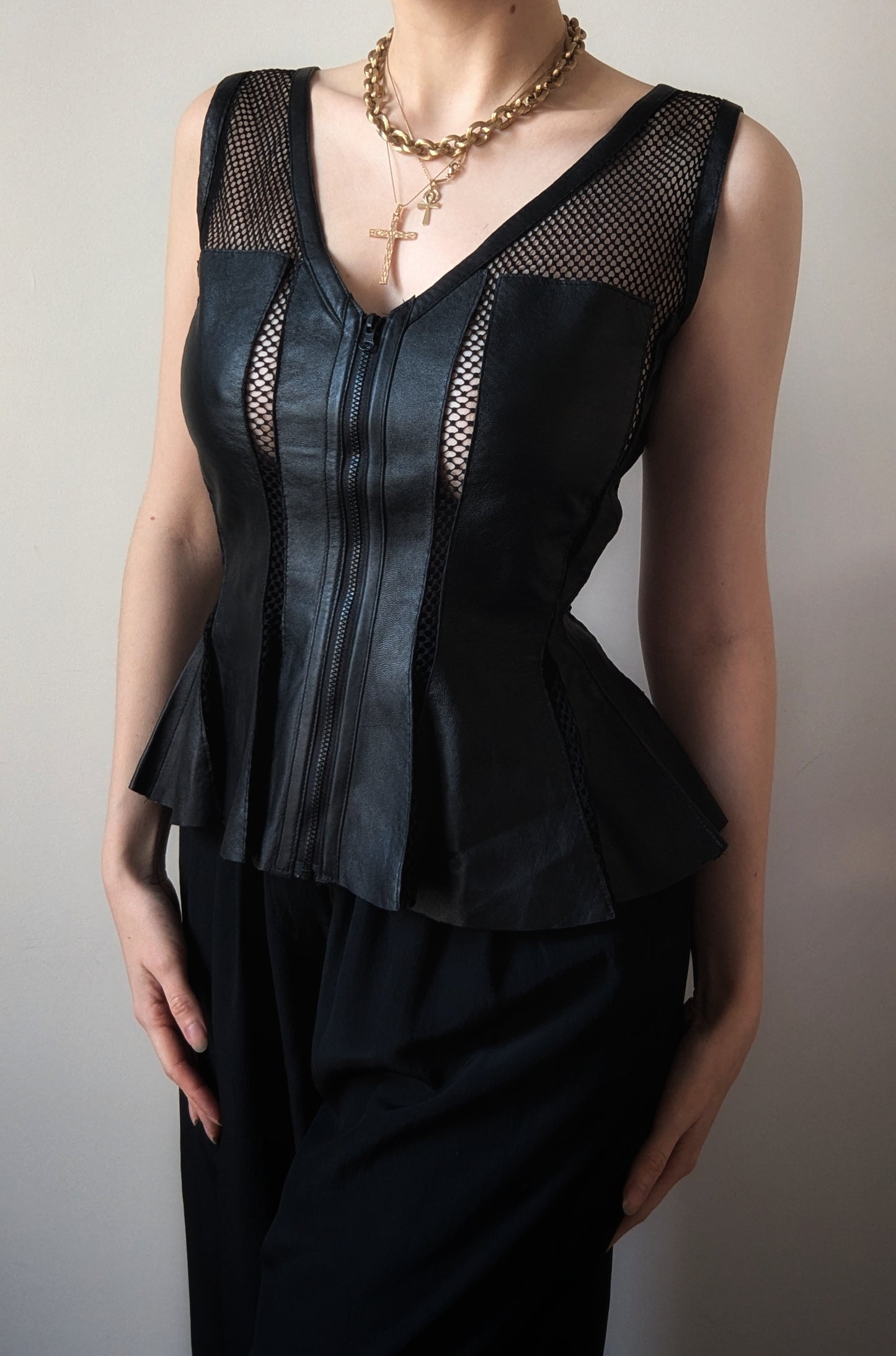 Vintage 1990 Sagaie Pairs lambskin and mesh black bustier goth aesthetic