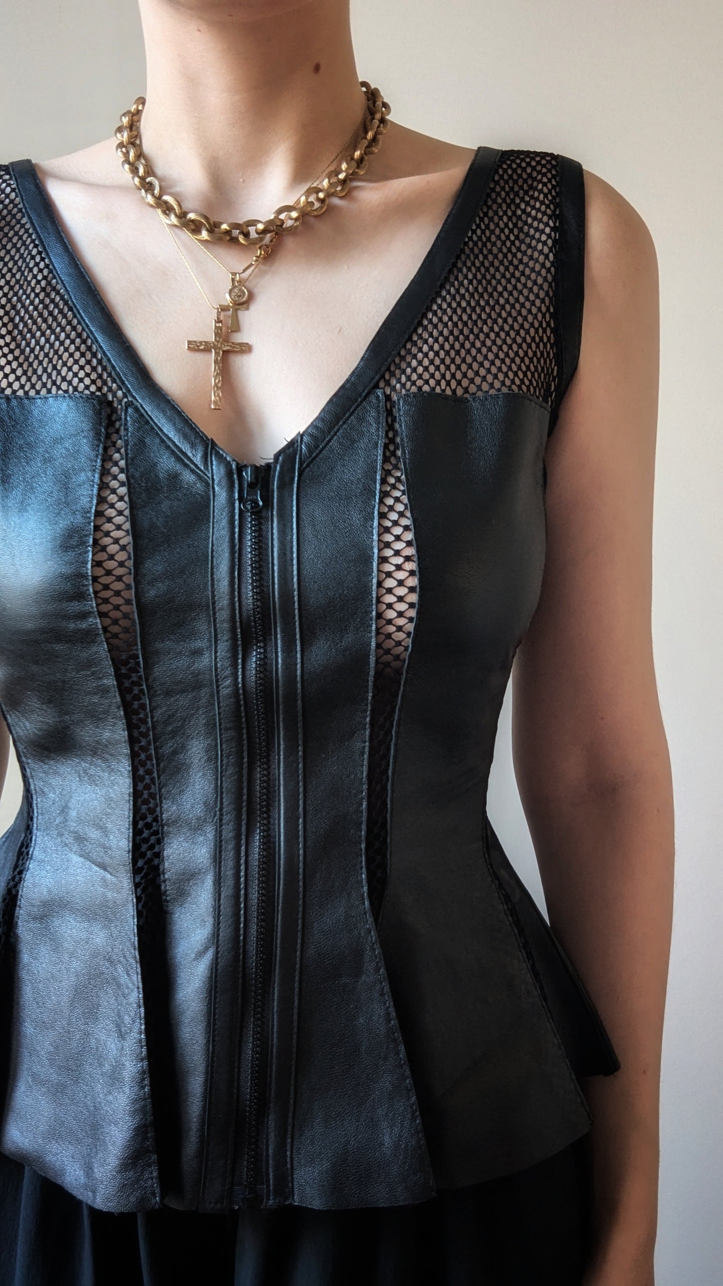 Vintage 1990 Sagaie Pairs lambskin and mesh black bustier goth aesthetic