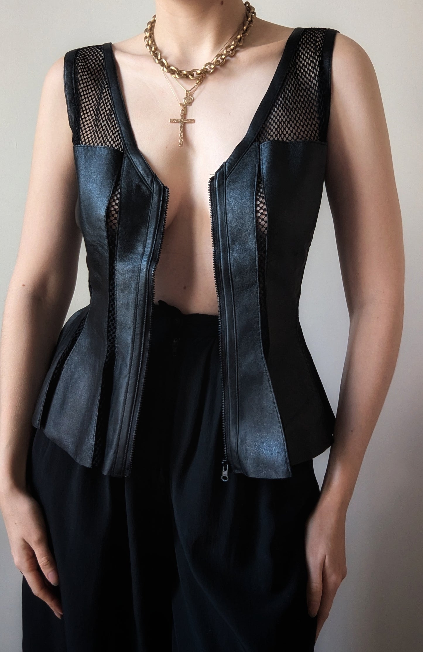 Vintage 1990 Sagaie Pairs lambskin and mesh black bustier goth aesthetic