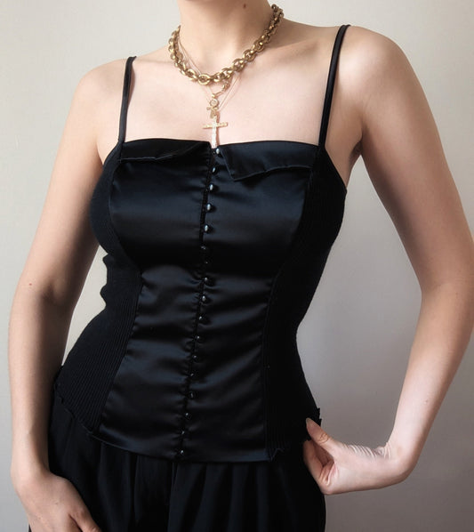 Vintage Oscalito 1990 black silk and wool romantic cami