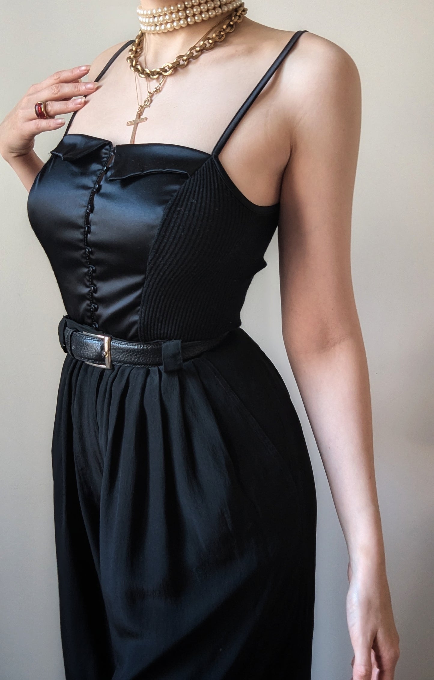 Vintage Oscalito 1990 black silk and wool romantic cami