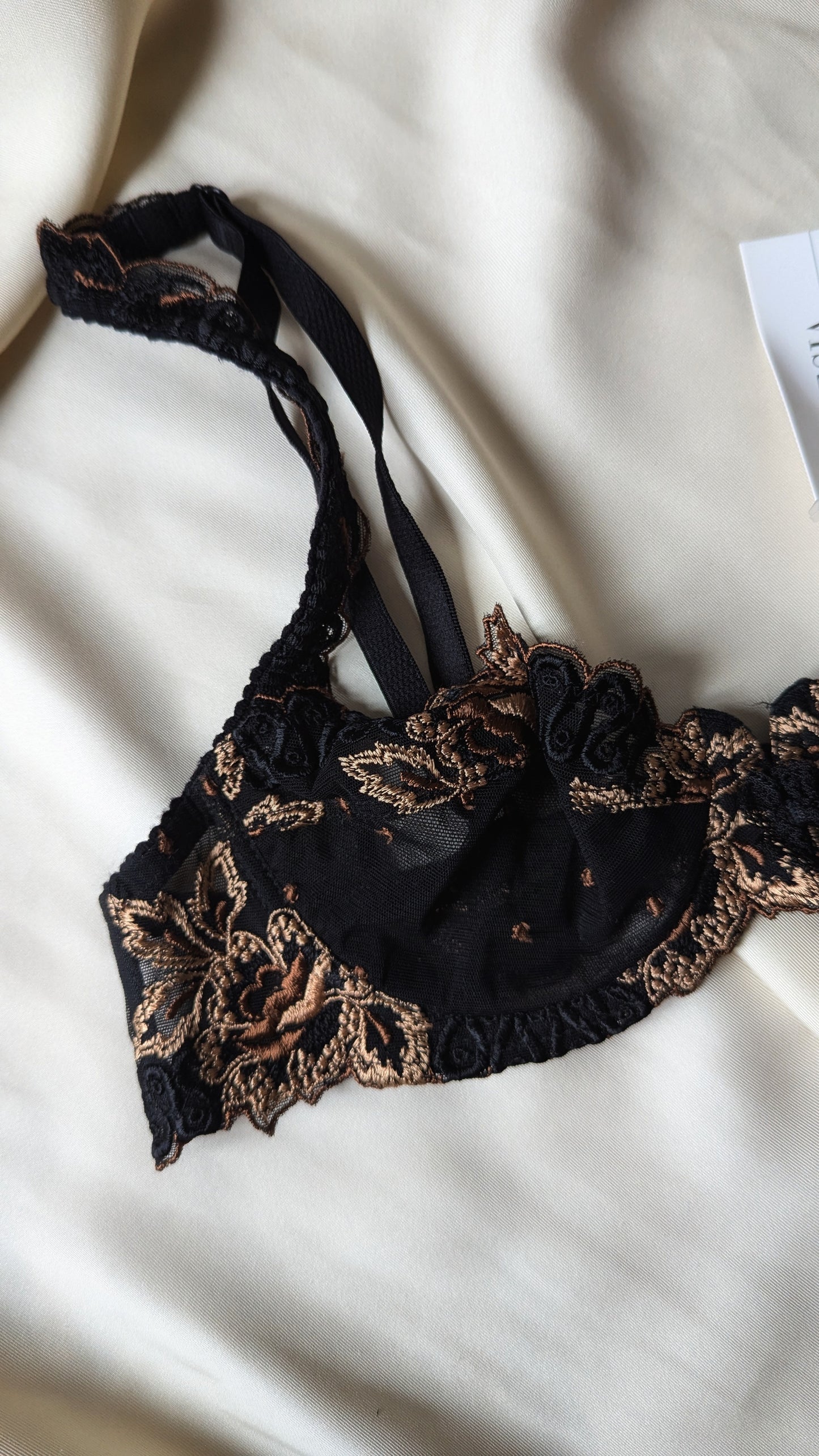 Vintage Millésia Paris 1990 french black gothic embroidery bra