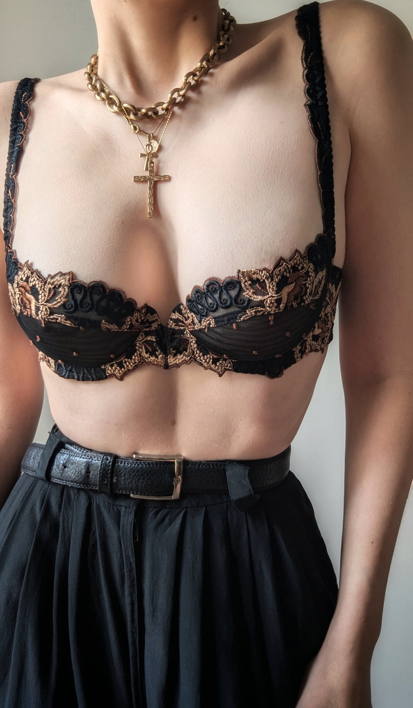 Vintage Millésia Paris 1990 french black gothic embroidery bra