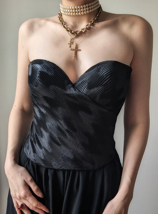 Vintage 1991 collector La Perla black pleated satin bustier