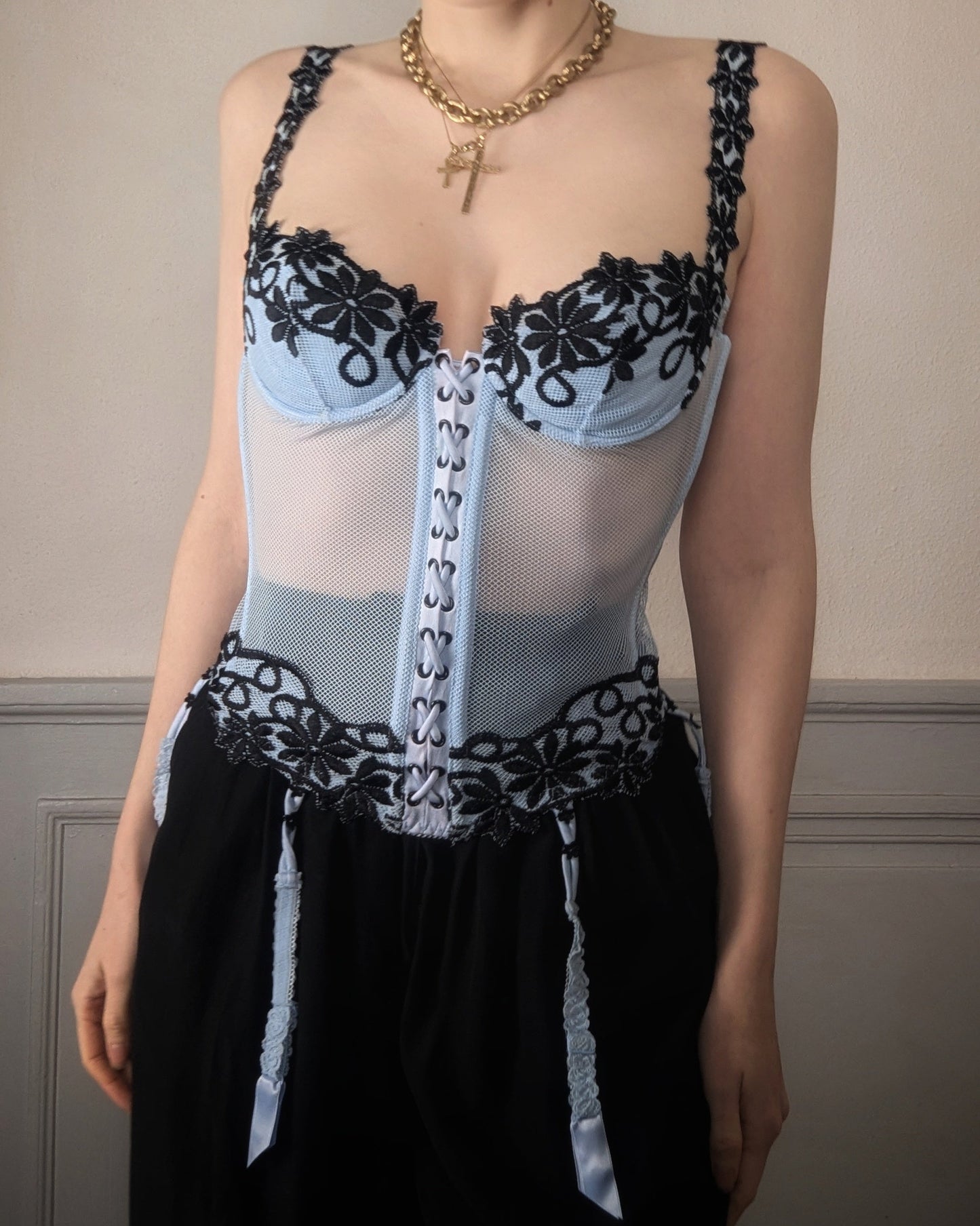 Vintage 90's Marvel by La Perla sky blue romantic bustier gothic aesthetic