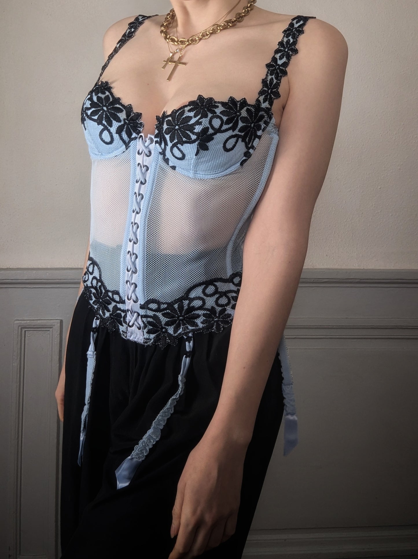 Vintage 90's Marvel by La Perla sky blue romantic bustier gothic aesthetic