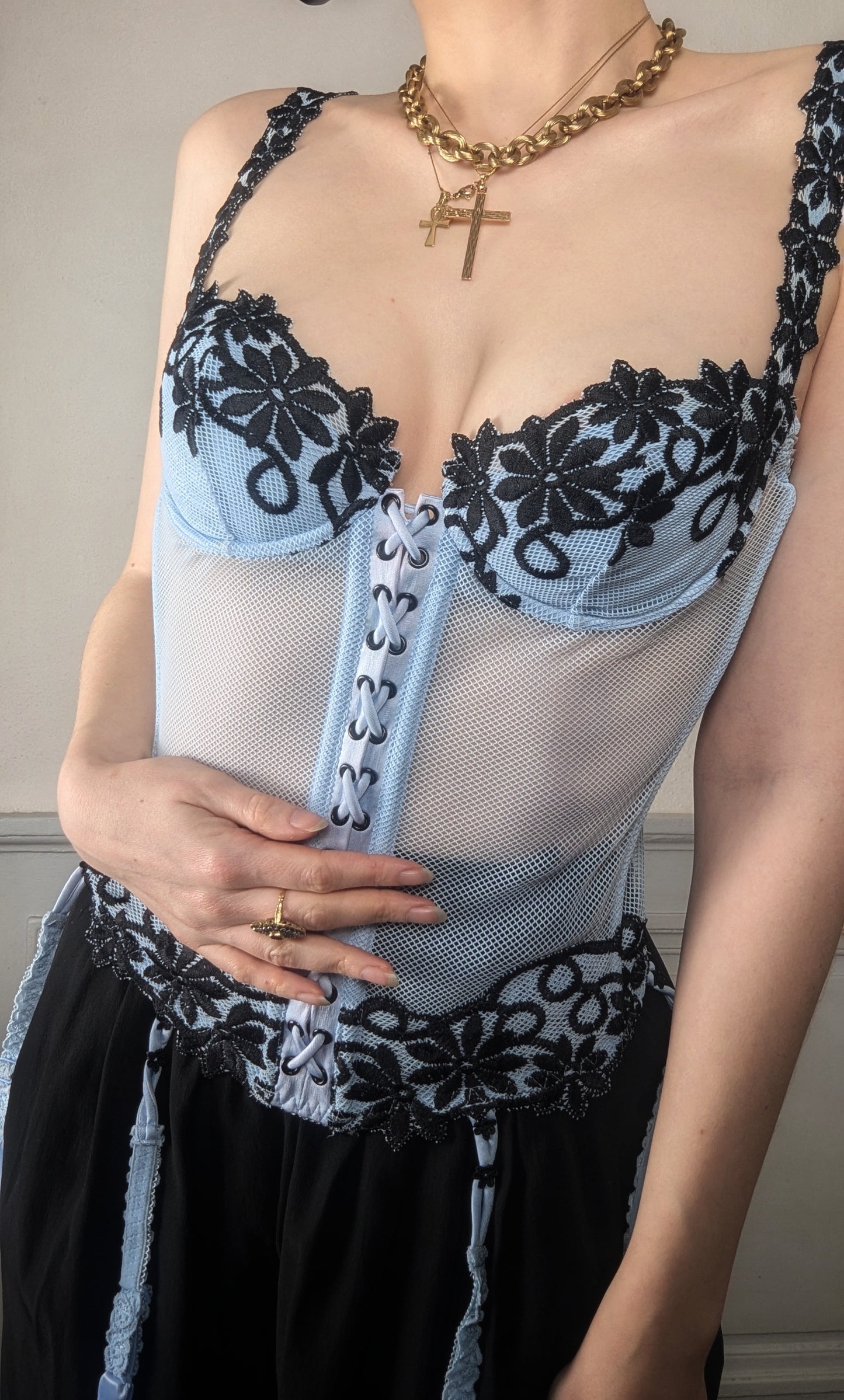 Vintage 90's Marvel by La Perla sky blue romantic bustier gothic aesthetic