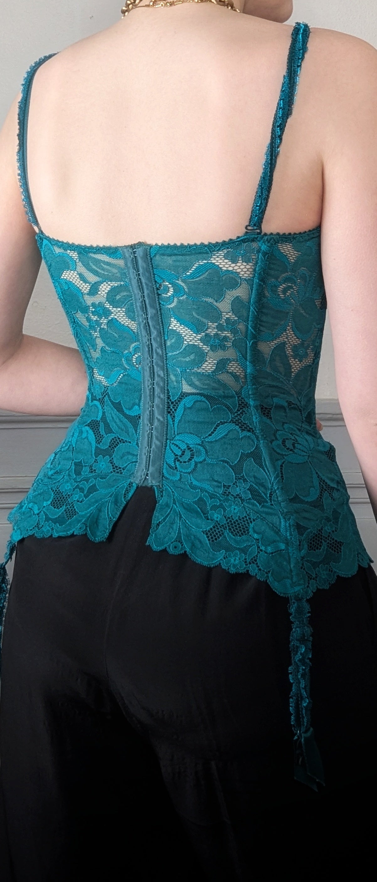 Vintage 90's Lou Paris teal green french lace romantic bustier