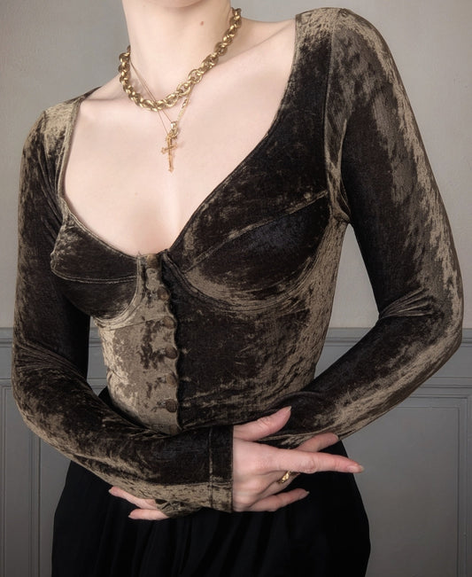 Vintage 90's Anti-Flirt Paris taupe brown velvet bustier iconic