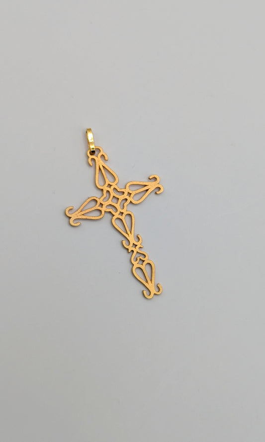 French vintage 1940 gold plated lace gothic cross pendant